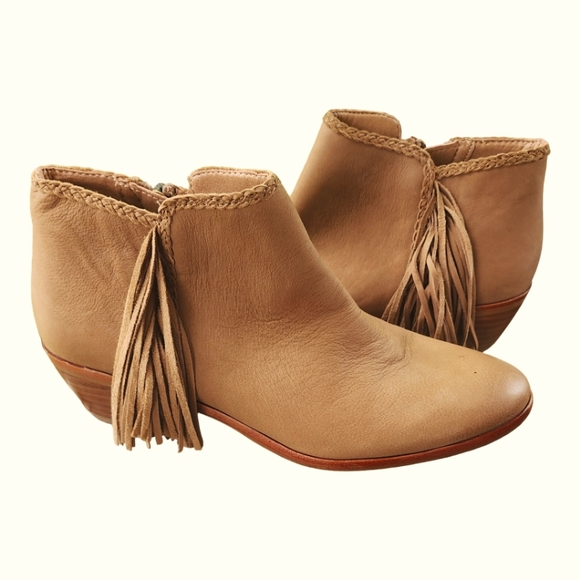Sam Edelman Shoes - Sam Edelman Suede Leather Ankle Bootie, Paige, Western Fringe, Tan, Size 7M